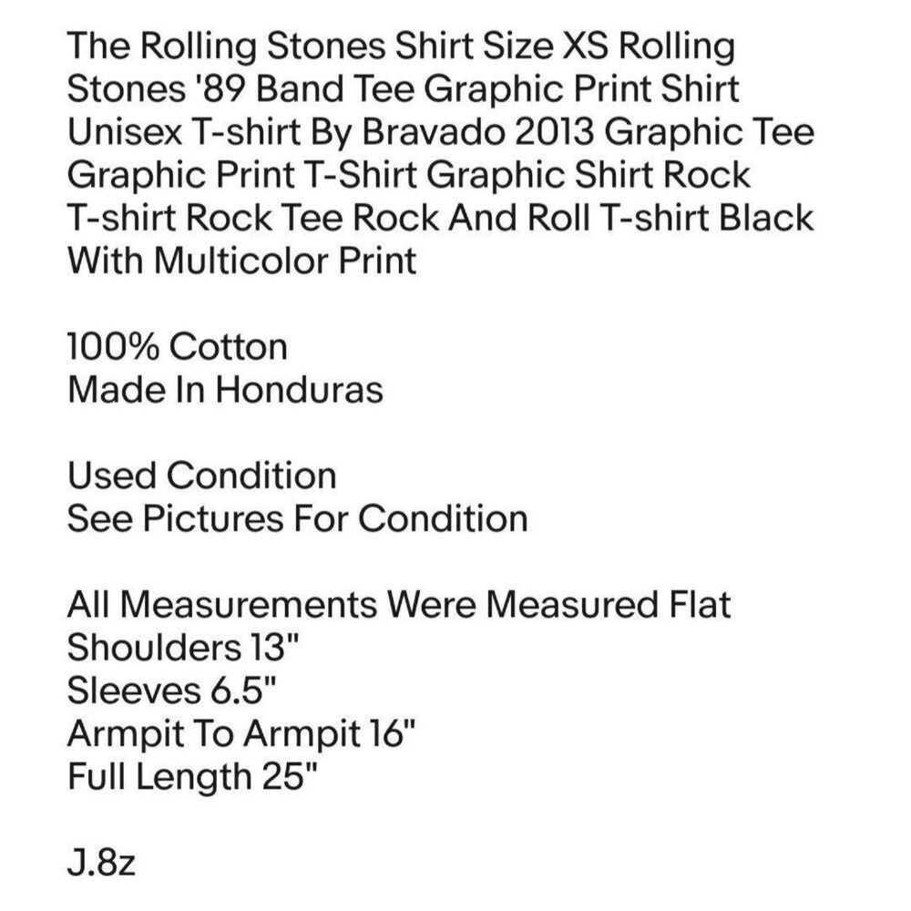 The Rolling Stones Shirt Size XS Rolling Stones '89 Band Tee Graphic Print Shirt - Picture 2 of 5